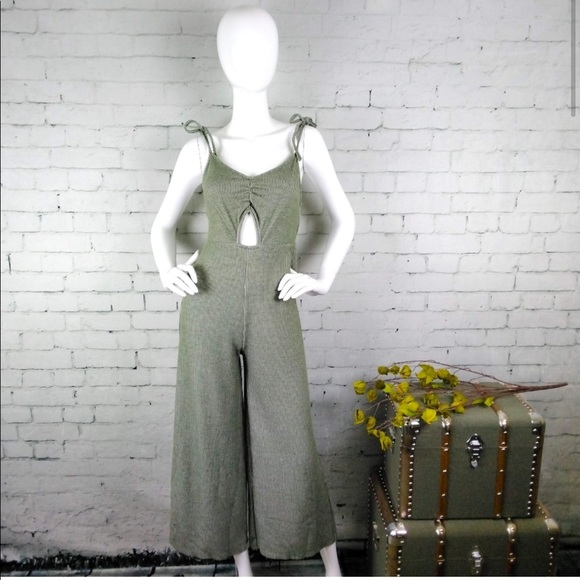 Line & Dot Pants - Line & Dot Olive Ribbed Striped Cut Out Jumpsuit SMALL